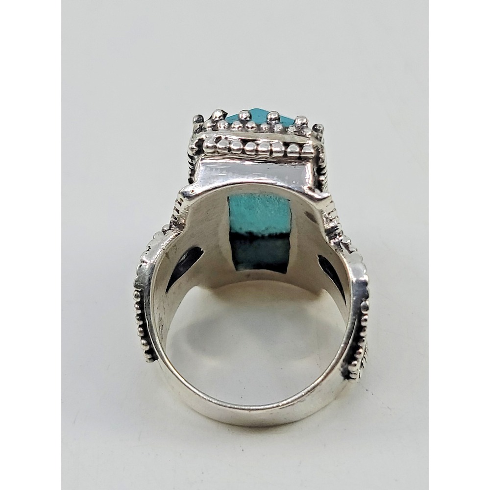 Sterling Silver 925 Chalcedony Large Gem Ornate Ring Size 8.5 Estate Ocean Blue - Picture 3 of 6
